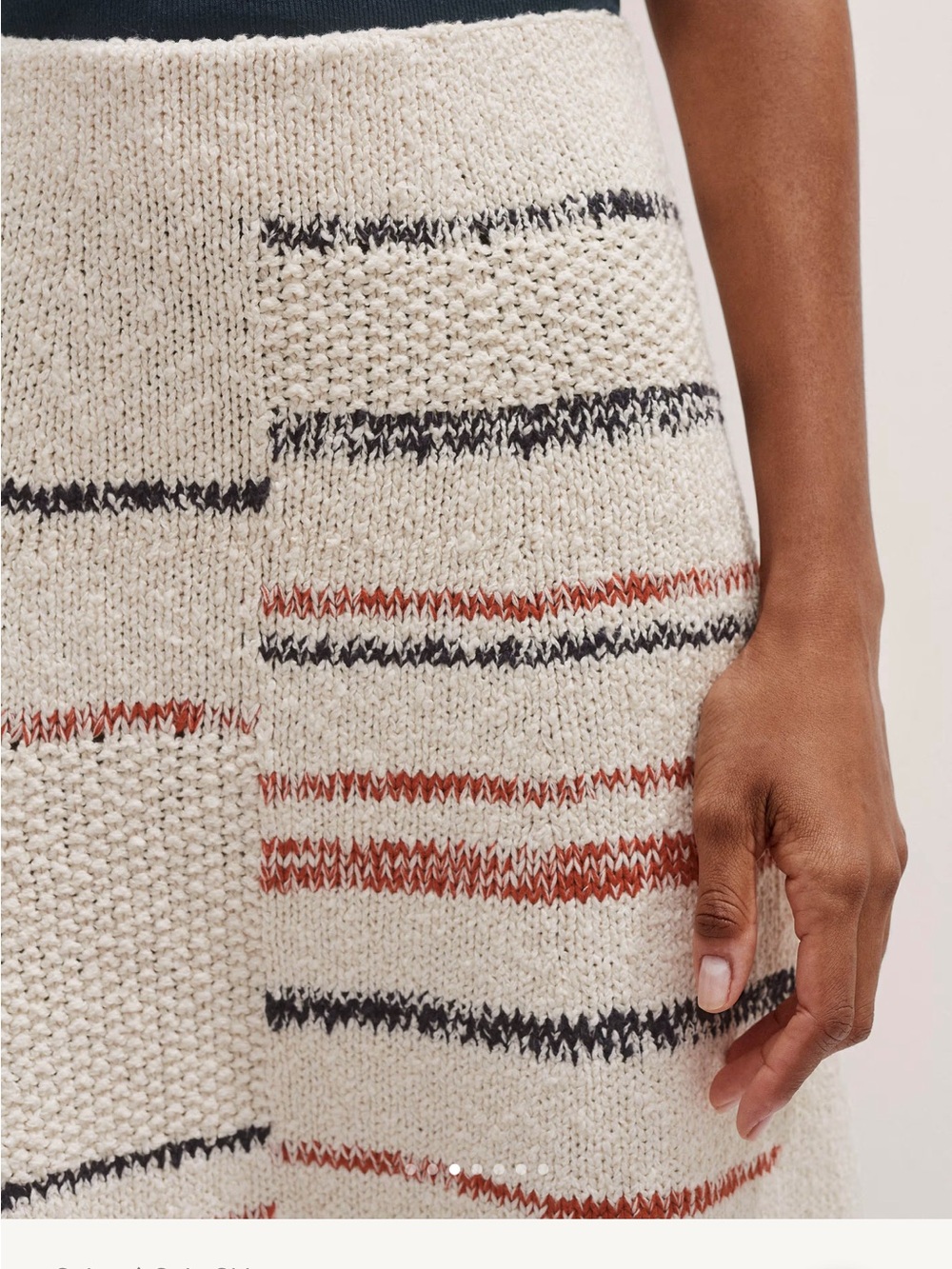 ME+EM Cream Bouclé Midi Skirt with Navy and Red Stripes - Picture 6 of 12
